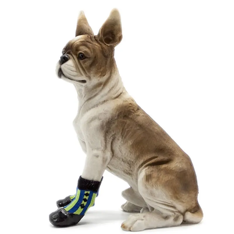 Pet Dog WaterProof Rain Shoes Boots Socks Non-slip Rubber Socks Blue stripe