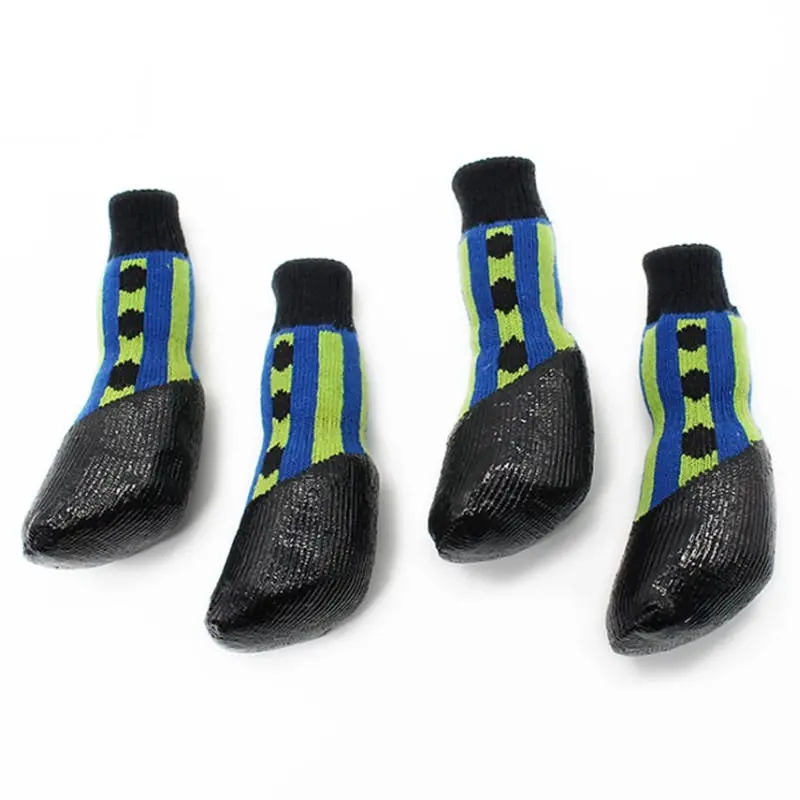 Pet Dog WaterProof Rain Shoes Boots Socks Non-slip Rubber Socks Blue stripe