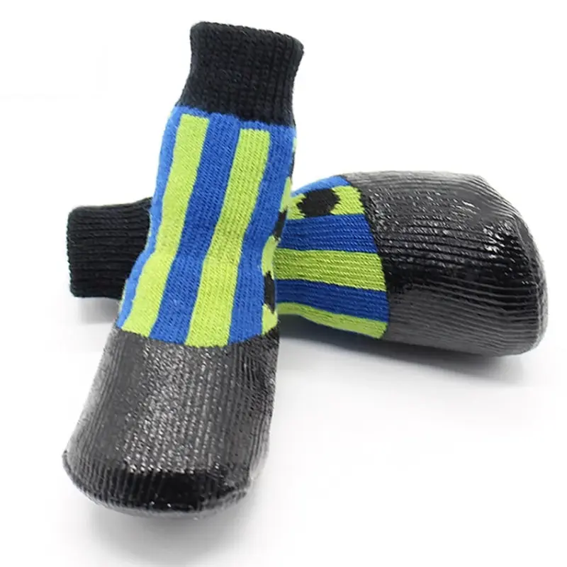 Pet Dog WaterProof Rain Shoes Boots Socks Non-slip Rubber Socks Blue stripe