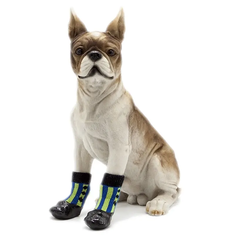 Pet Dog WaterProof Rain Shoes Boots Socks Non-slip Rubber Socks Blue stripe