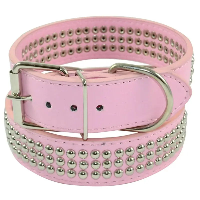 Pet Dog Leather Collar Nickel-Plated Mushroom Studs Dog Collar Pink S M L