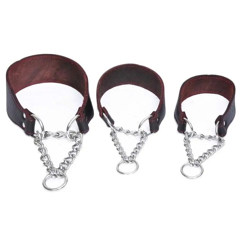 Top Quality Handmade Genuine Leather Adjustable Chain Pet Dog Collar