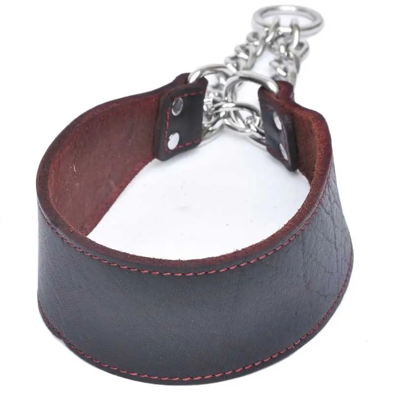 Top Quality Handmade Genuine Leather Adjustable Chain Pet Dog Collar