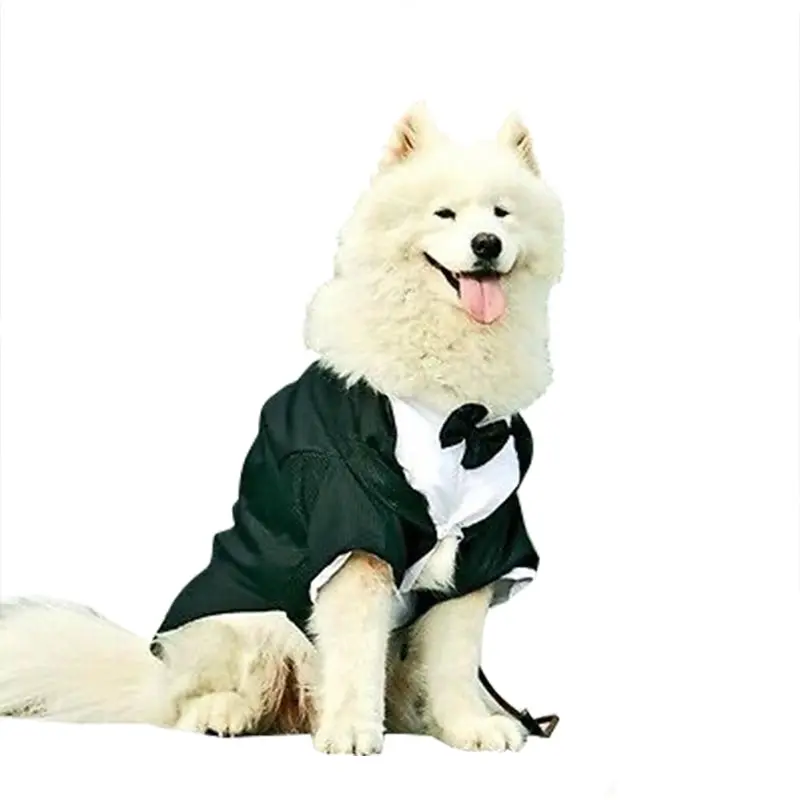 Dog Pet Tuxedo Costume Wedding Suit Black Bow Tie collared shirt S - 4XL