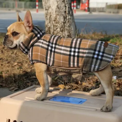 Pet Dog Warm Vest Coat Jacket Reflective Fleece Beige Plaid