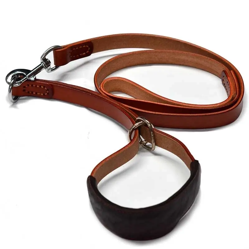 Top Quality Real Leather Adjustable Dog Collar & Leash set Brown