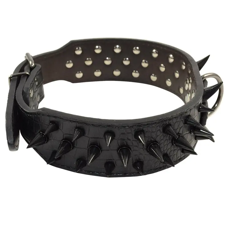 Pet Dog Leather Collar Black Spikes Adjustable Studded Dog Collar Black M L