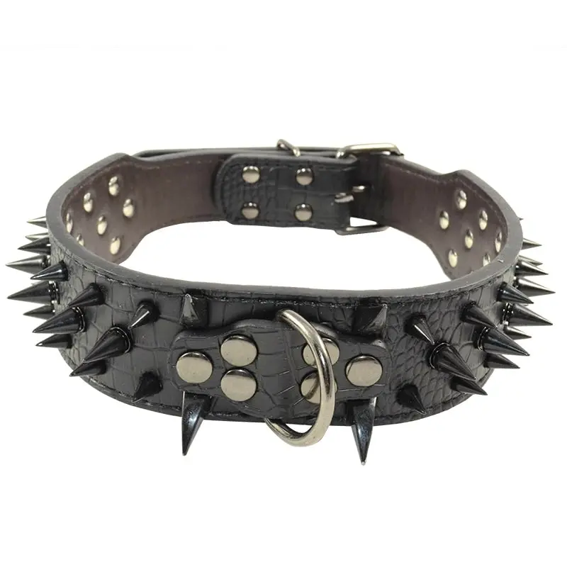 Pet Dog Leather Collar Black Spikes Adjustable Studded Dog Collar Black M L