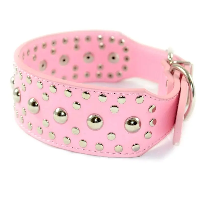 Pet Dog Leather Collar Mushroom Studs Adjustable Dog Collar Pink M L