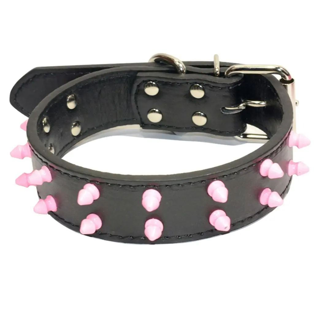 Pet Dog Leather Collar Pink Safe Spikes Adjustable Studded Dog Collar