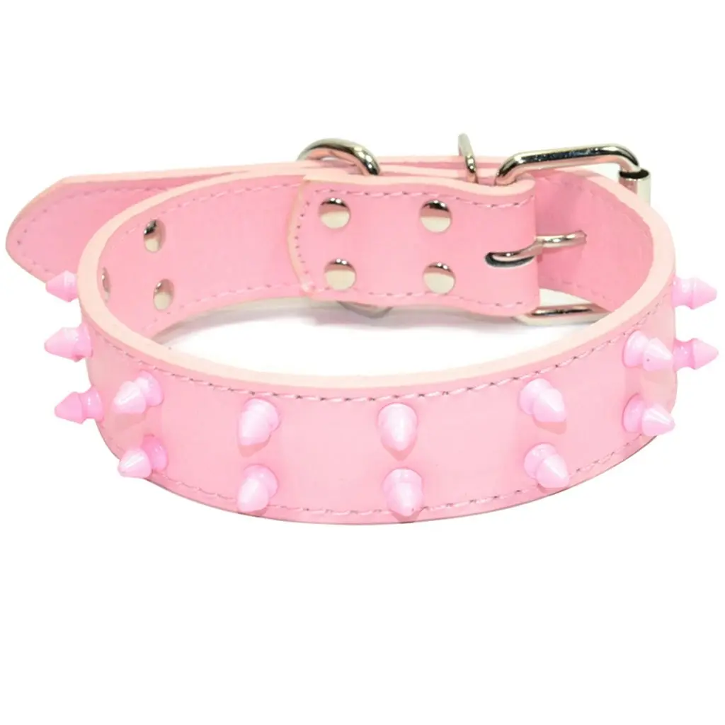 Pet Dog Leather Collar Pink Safe Spikes Adjustable Studded Dog Collar