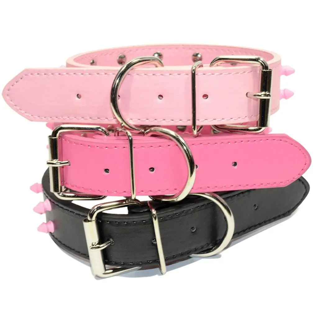 Pet Dog Leather Collar Pink Safe Spikes Adjustable Studded Dog Collar