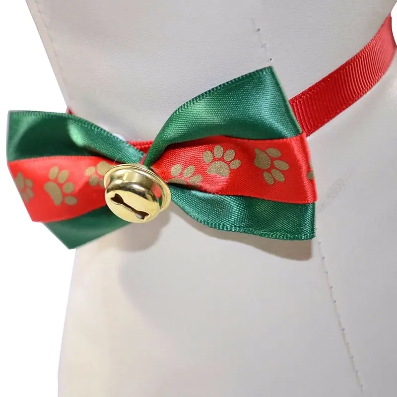 2 x Dog Cat Pet Christmas BowTie adjustable Necktie Collar Handmade Christmas Bell