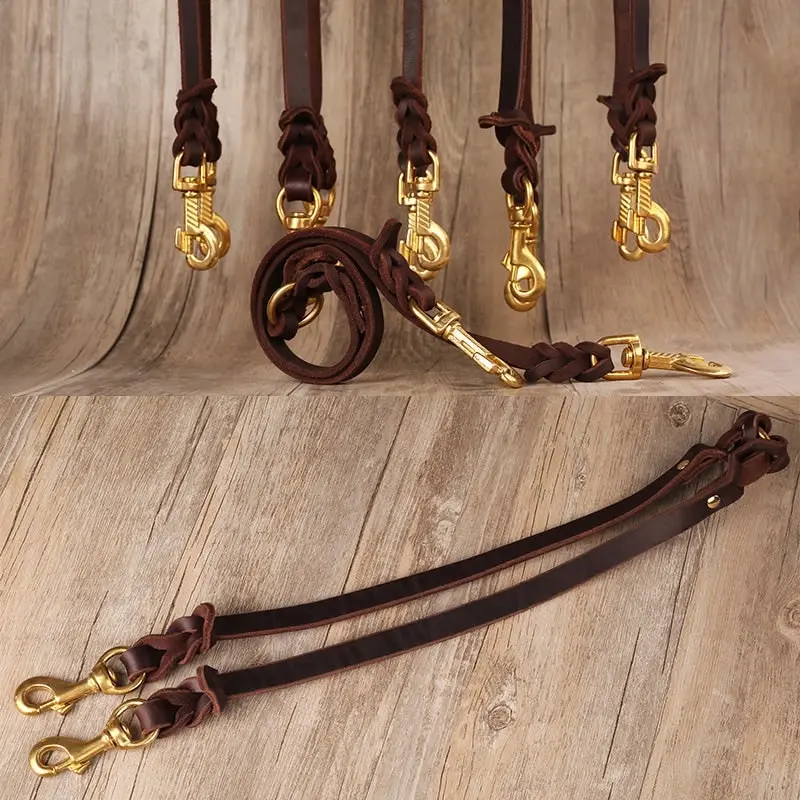 Top Quality Handmade Genuine Leather DOUBLE Dog Leash Leads 50cm Long