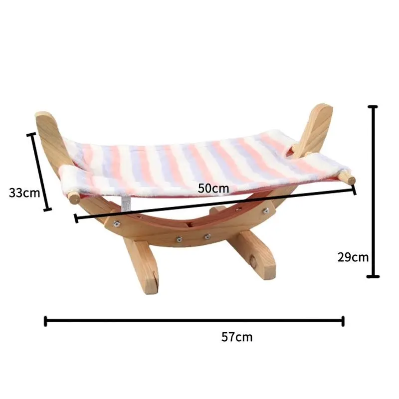 Pet Cat Hammock Solid Wood Soft Coral Fleece Bed Pink