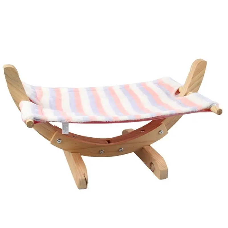 Pet Cat Hammock Solid Wood Soft Coral Fleece Bed Pink