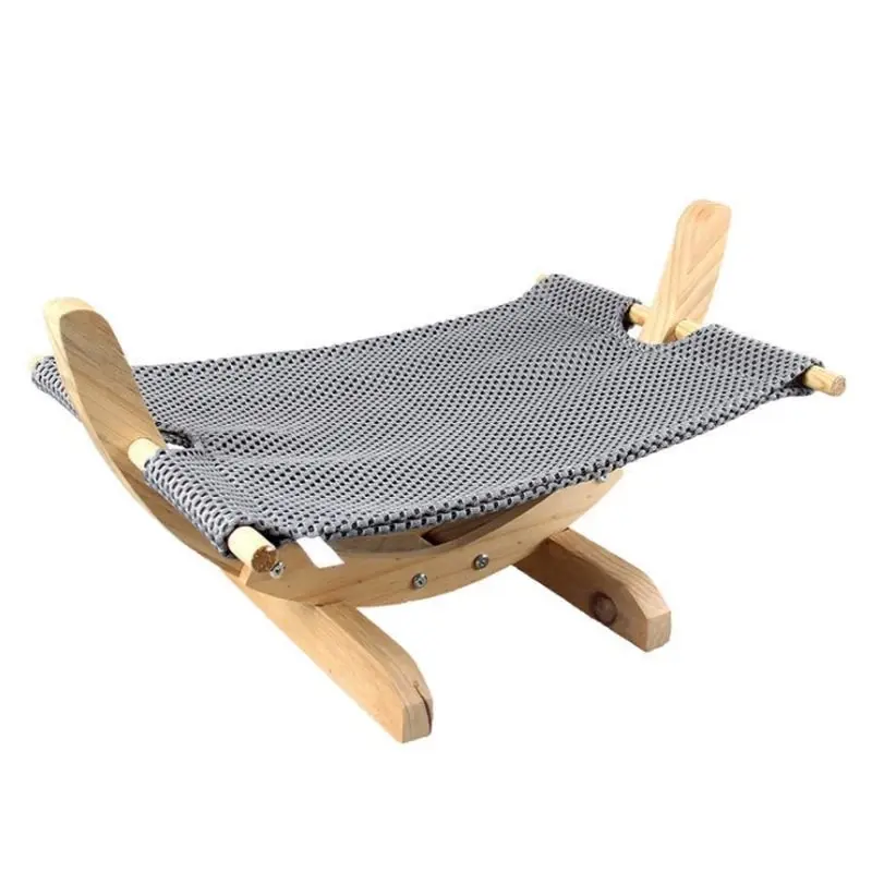 Pet Cat Hammock Solid Wood Breathable Mesh Bed Grey