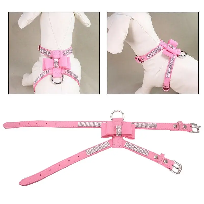 Microfiber Leather Dog Harness Set BlingBling Rhinestone Harness & Leash