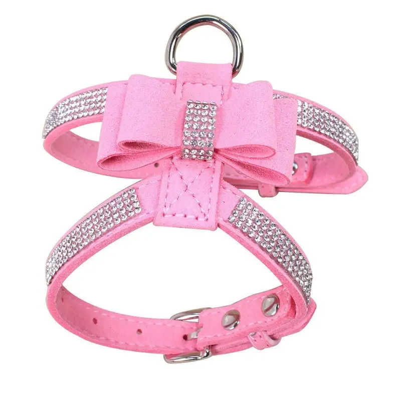 Microfiber Leather Dog Harness Set BlingBling Rhinestone Harness & Leash