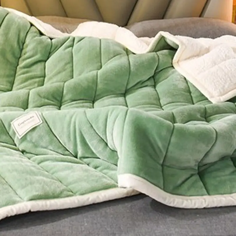 Large Ultimate Sherpa Blanket Warm Plush Throw Rug 200x230cm Green