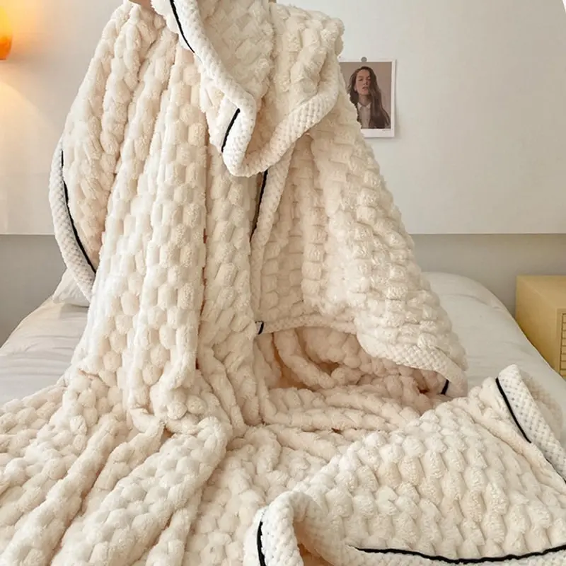 Large Soft Microsherpa Bed Blanket Throw Rug 200x230cm Cream