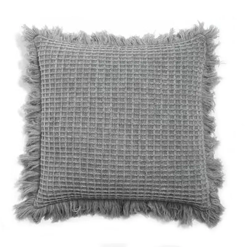 Soft Acrylic Knitted Waffle Cushion Pillow Cover Loose Tassel Edges 45x45cm