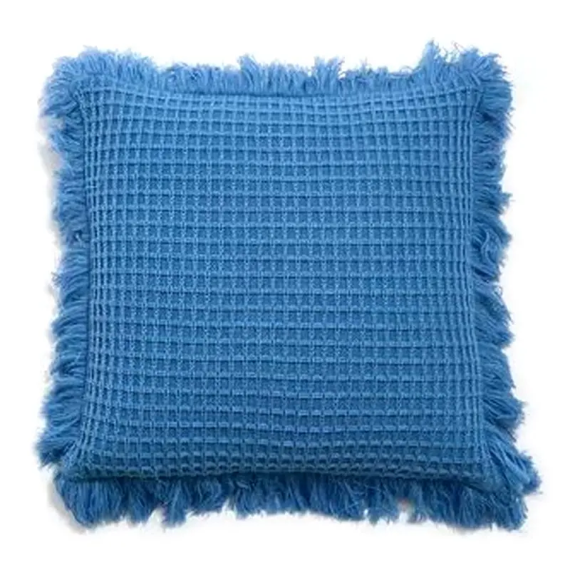 Soft Acrylic Knitted Waffle Cushion Pillow Cover Loose Tassel Edges 45x45cm