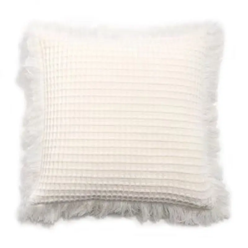 Soft Acrylic Knitted Waffle Cushion Pillow Cover Loose Tassel Edges 45x45cm