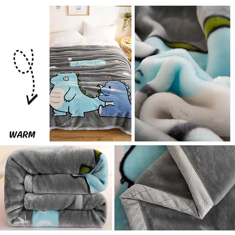 Large Ultimate Sherpa Blanket Luxurious Plush Throw Rug 200x230cm Dino Pattern