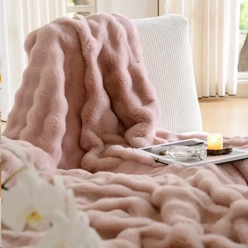 Super Soft Large Faux Fur Winter Blanket Throw Rug 200x230cm Pink