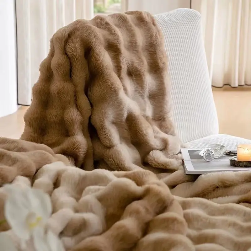 Super Soft Large Faux Fur Winter Blanket Throw Rug 200x230cm Neon Brown