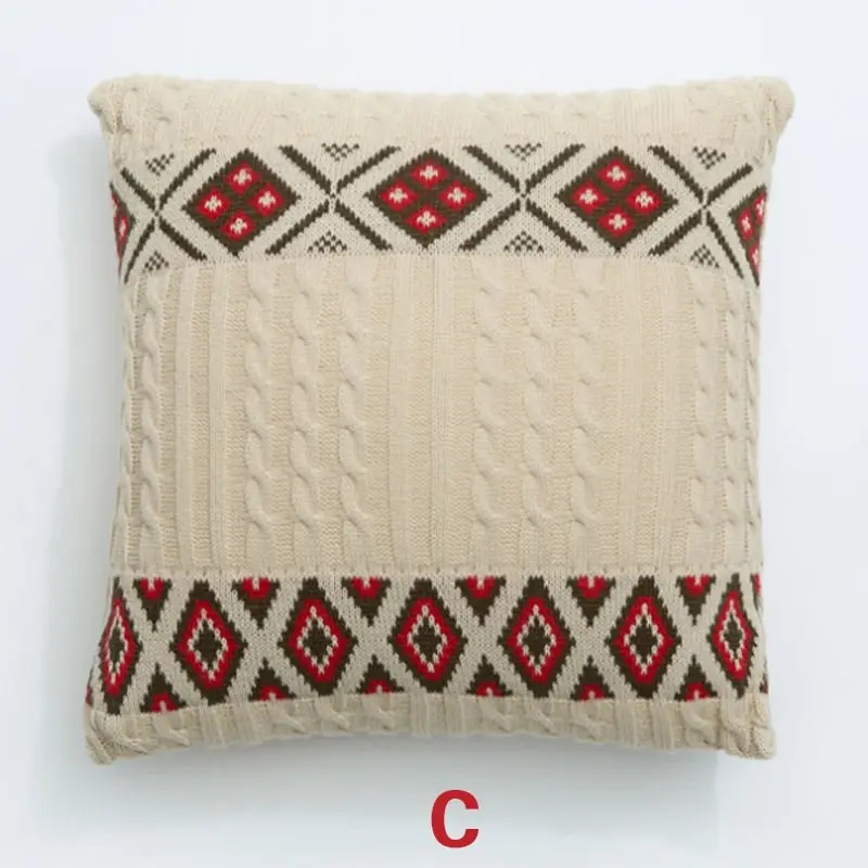 Soft Acrylic Knitted Square Cushion Pillow Cover Beige 45x45cm