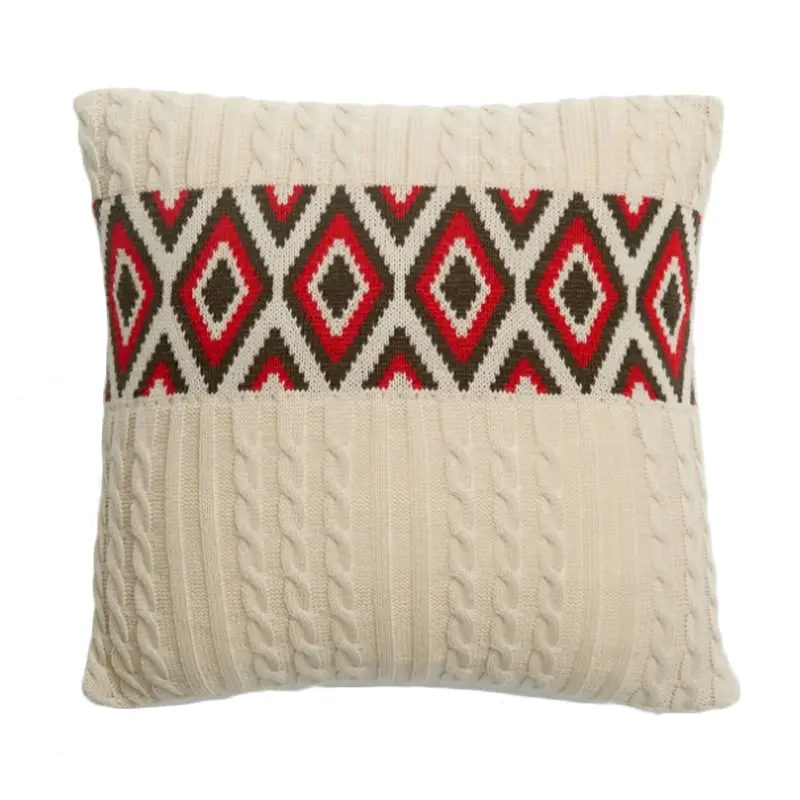 Soft Acrylic Knitted Square Cushion Pillow Cover Beige 45x45cm