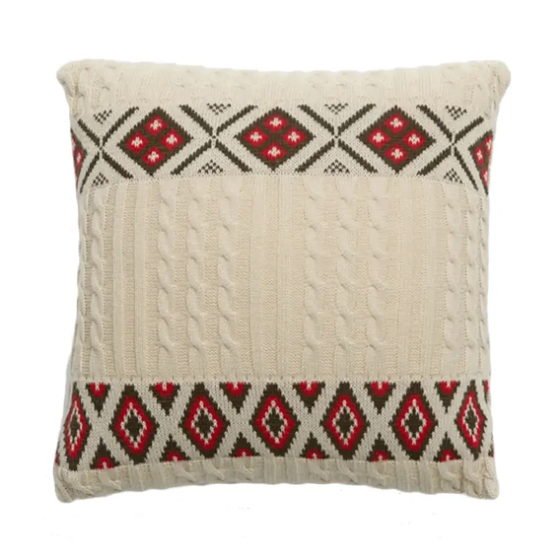 Soft Acrylic Knitted Square Cushion Pillow Cover Beige 45x45cm