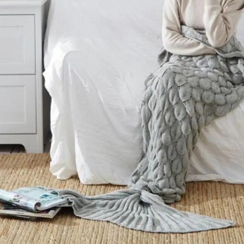 Knitted Mermaid Tail Blanket Home Decor Acrylic Throw Rug 195cmx90cm