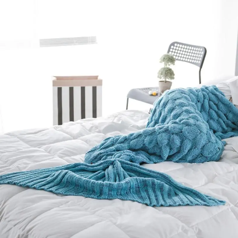 Knitted Mermaid Tail Blanket Home Decor Acrylic Throw Rug 195cmx90cm