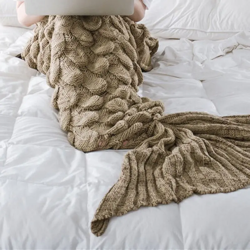 Knitted Mermaid Tail Blanket Home Decor Acrylic Throw Rug 195cmx90cm