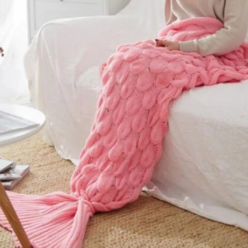 Knitted Mermaid Tail Blanket Home Decor Acrylic Throw Rug 195cmx90cm