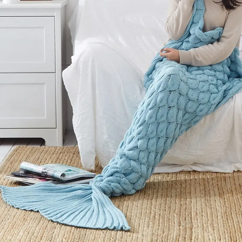 Knitted Mermaid Tail Blanket Home Decor Acrylic Throw Rug 195cmx90cm