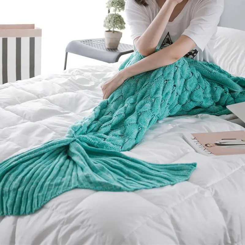 Knitted Mermaid Tail Blanket Home Decor Acrylic Throw Rug 195cmx90cm