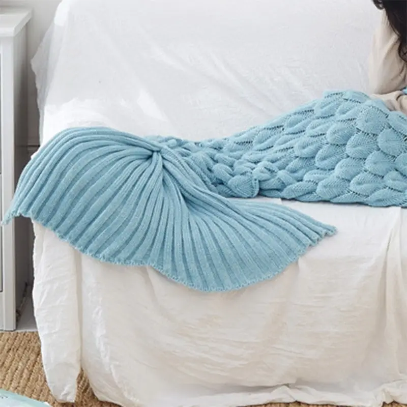 Knitted Mermaid Tail Blanket Home Decor Acrylic Throw Rug 195cmx90cm