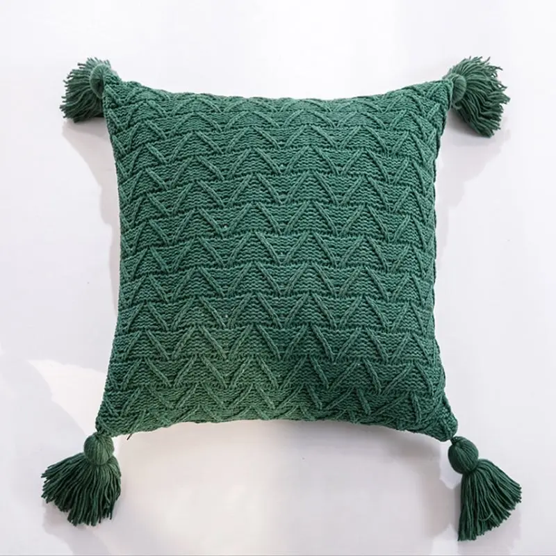 Soft Chenille Knitted Tassel Square Cushion Pillow Cover 45x45cm