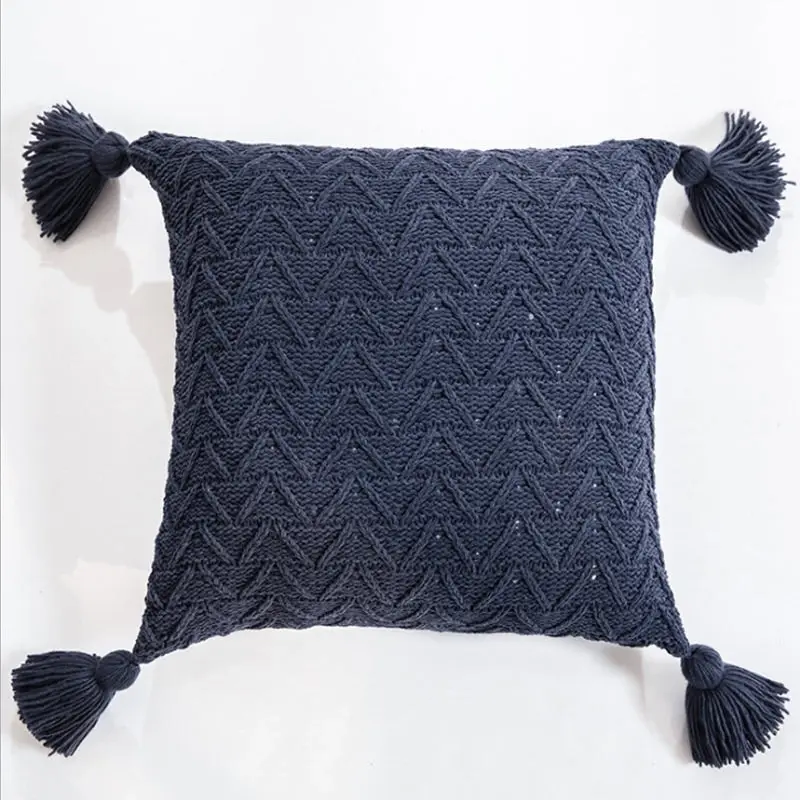 Soft Chenille Knitted Tassel Square Cushion Pillow Cover 45x45cm