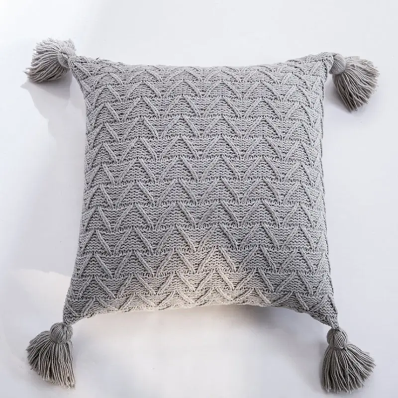 Soft Chenille Knitted Tassel Square Cushion Pillow Cover 45x45cm