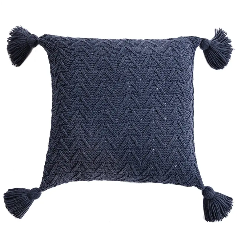 Soft Chenille Knitted Tassel Square Cushion Pillow Cover 45x45cm