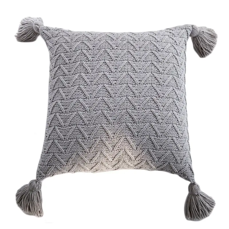 Soft Chenille Knitted Tassel Square Cushion Pillow Cover 45x45cm