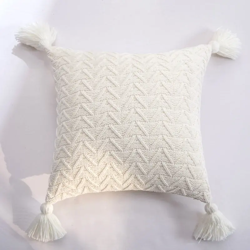 Soft Chenille Knitted Tassel Square Cushion Pillow Cover 45x45cm