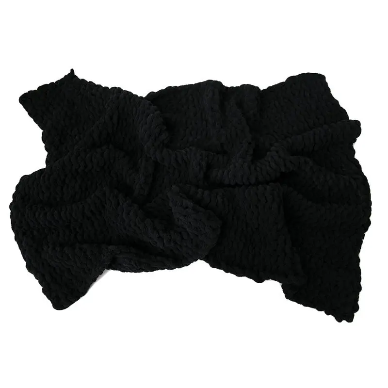 Soft Knitted Chenille Chunky Yarn Blanket Throw Rug 130x160cm Black