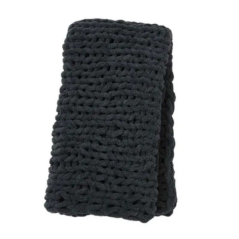 Soft Knitted Chenille Chunky Yarn Blanket Throw Rug 130x160cm Black