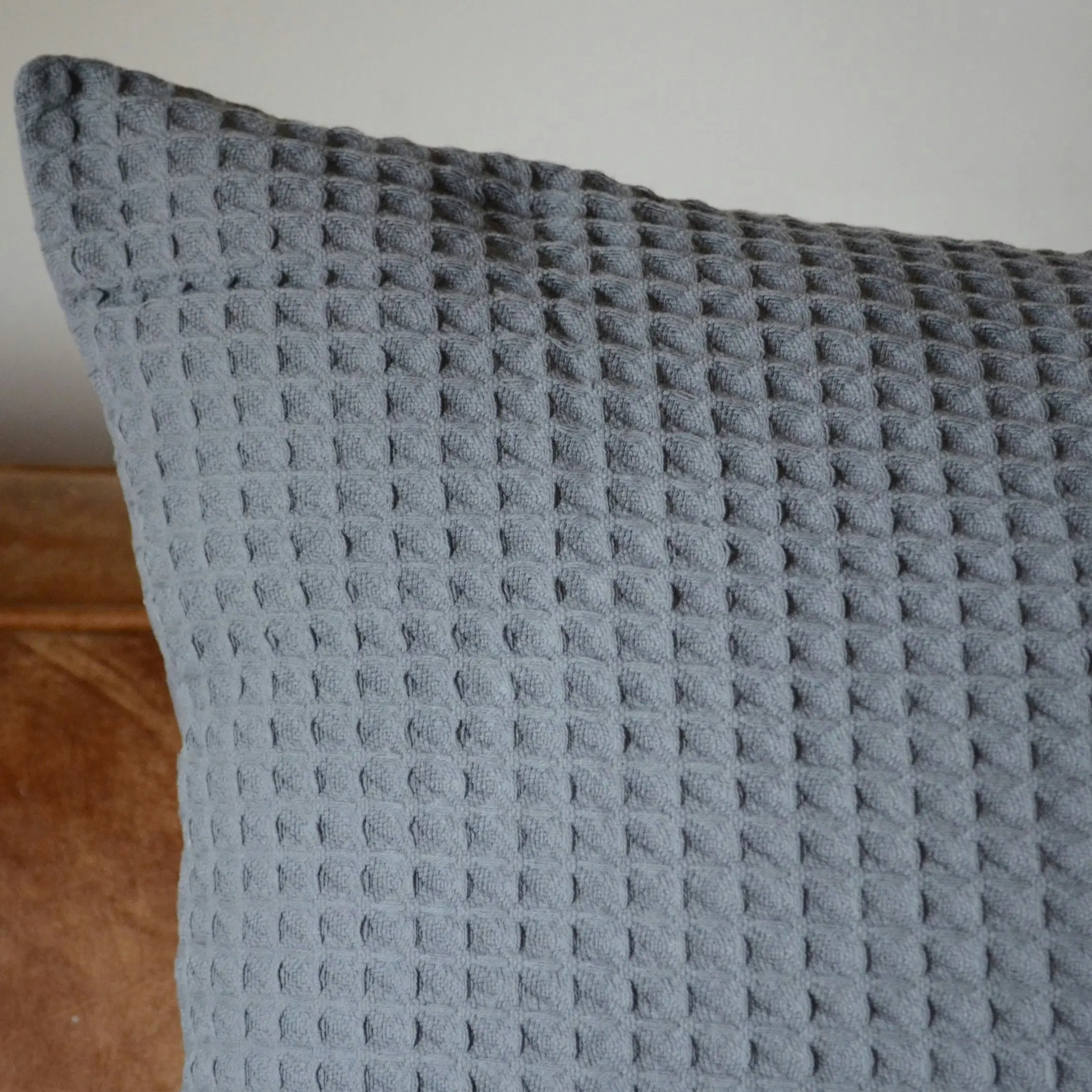 100% Cotton Grey Large Waffle Standard or European Cushion